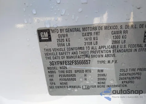 2015 Cadillac Srx Performance Collection from USA, damaged, VIN 3GYFNFE32FS566657